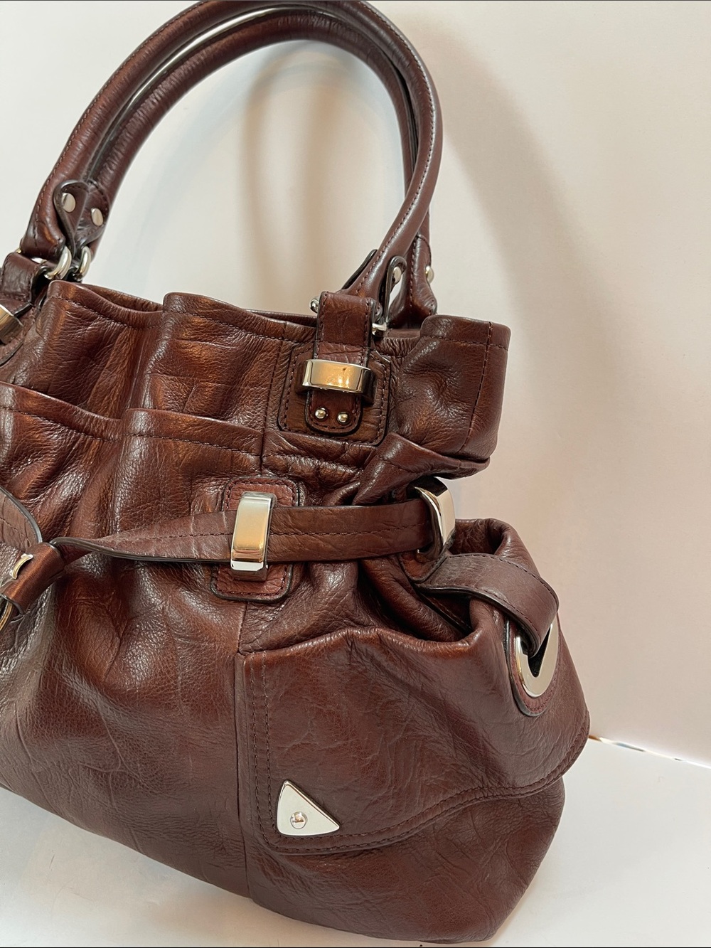 B. MAKOWSKY RICH BROWN LEATHER SHOULDER BAG WITH LEOPARD LINING - Picture 5 of 12